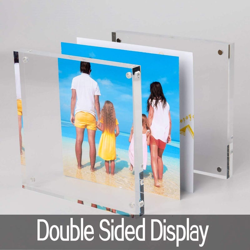 Meetu Acrylic 5x5 Picture Frame 2 Pack Clear Two Sided Desk Photo Frame Magnetic Frame Inner Size 4x4 with Gift Pack for Display Family Pictures Baby Photos Friends Pictures Pet Dog Picture - Image 2
